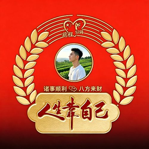 励志微信头像人生靠自己照片款式,红色背景镀金文字整体风