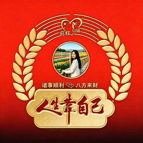 励志微信头像人生靠自己照片款式,红色背景镀金文字整体风