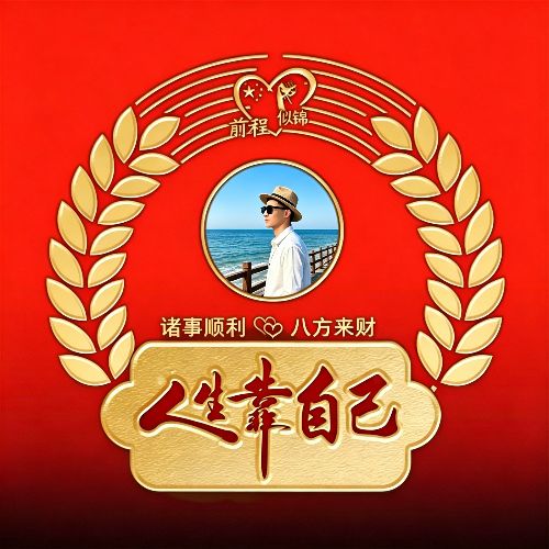 励志微信头像人生靠自己照片款式,红色背景镀金文字整体风