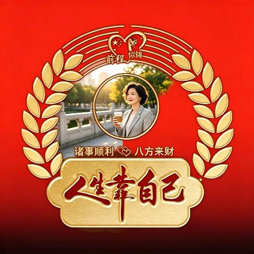 励志微信头像人生靠自己照片款式,红色背景镀金文字整体风
