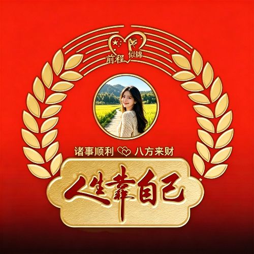励志微信头像人生靠自己照片款式,红色背景镀金文字整体风
