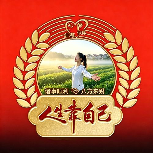 励志微信头像人生靠自己照片款式,红色背景镀金文字整体风