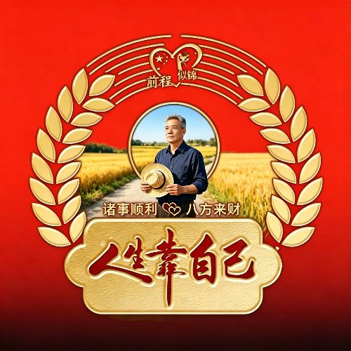 励志微信头像人生靠自己照片款式,红色背景镀金文字整体风
