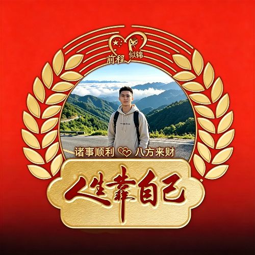 励志微信头像人生靠自己照片款式,红色背景镀金文字整体风