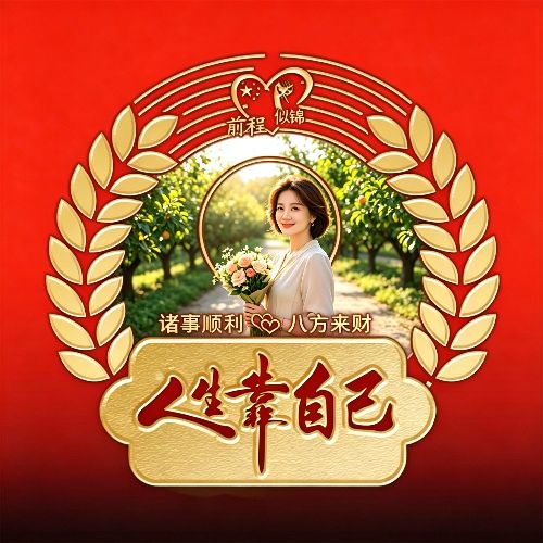 励志微信头像人生靠自己照片款式,红色背景镀金文字整体风