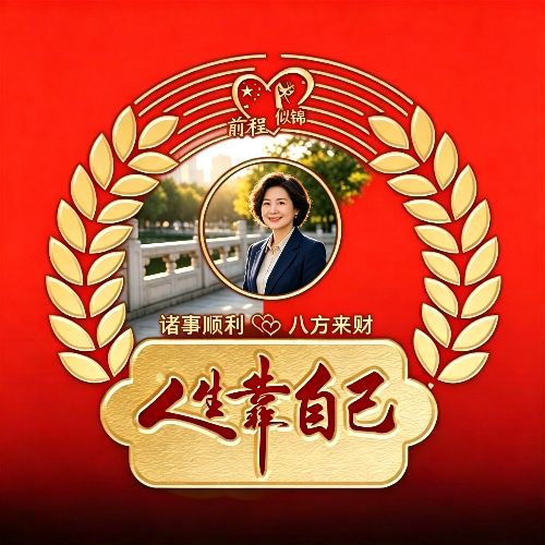 励志微信头像人生靠自己照片款式,红色背景镀金文字整体风