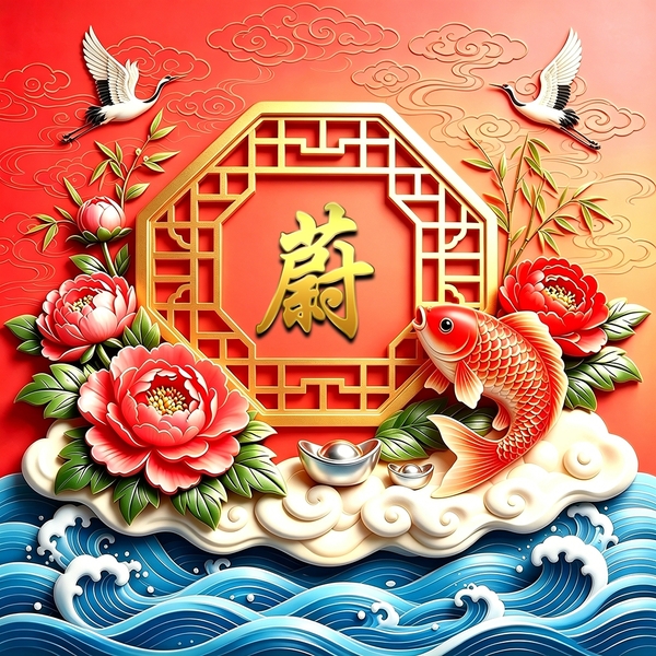红调立体浮雕吉祥纹样,顺风顺水招财微信头像