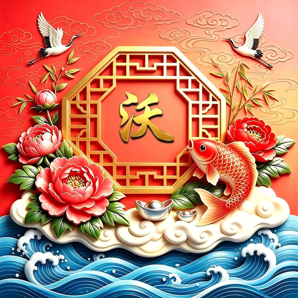 红调立体浮雕吉祥纹样,顺风顺水招财微信头像