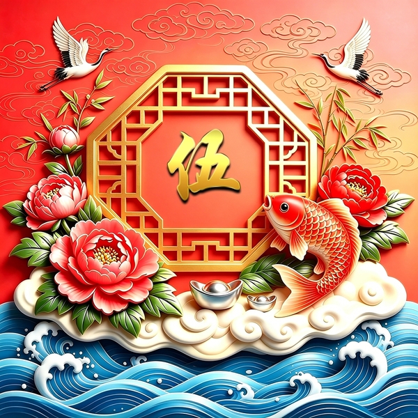 红调立体浮雕吉祥纹样,顺风顺水招财微信头像
