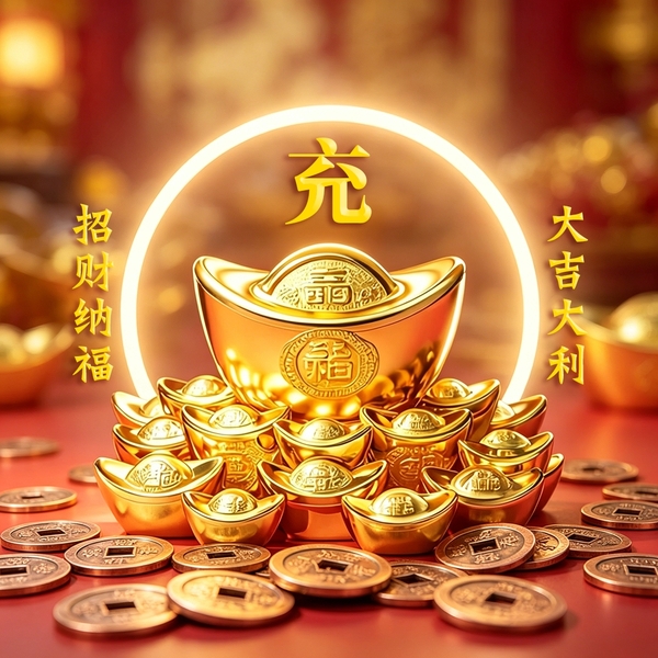红底鎏金招财姓氏头像,传统钱币元宝元素巧妙融合