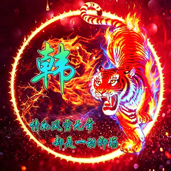 火焰荆棘元素猛虎头像,专属姓氏打造个性头像