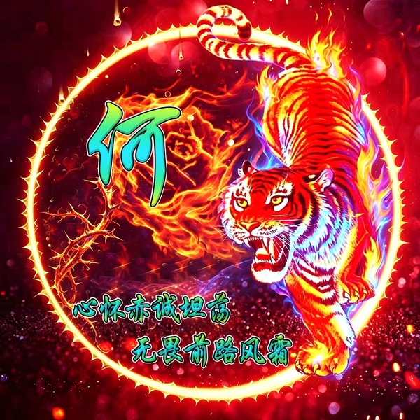 火焰荆棘元素猛虎头像,专属姓氏打造个性头像