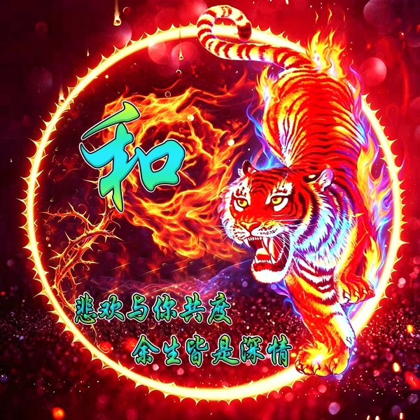 火焰荆棘元素猛虎头像,专属姓氏打造个性头像