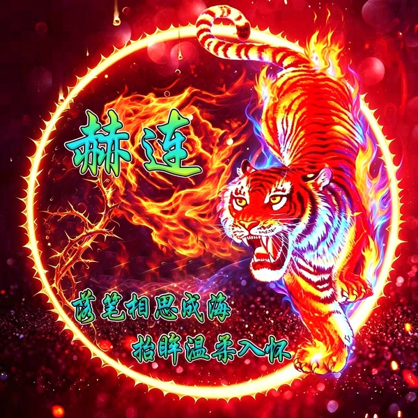 火焰荆棘元素猛虎头像,专属姓氏打造个性头像