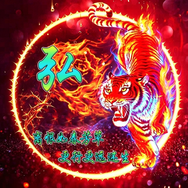 火焰荆棘元素猛虎头像,专属姓氏打造个性头像