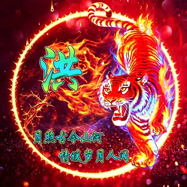 火焰荆棘元素猛虎头像,专属姓氏打造个性头像